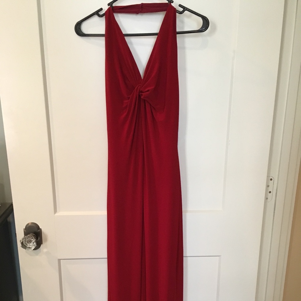 Red halter formal dress